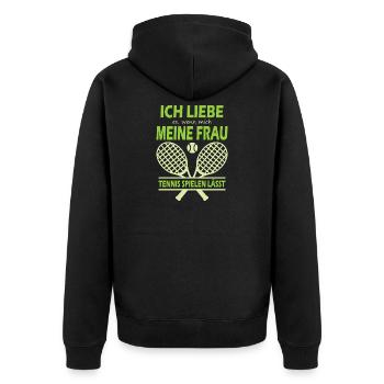 Joueur de tennis offre des tenues de paroles de tennis - Veste à capuche bio Premium Unisexe - noir - Dos - Nico (187cm)