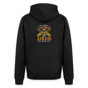 Saxophone. N’aie pas peur d’utiliser le « drôle » - Veste à capuche bio Premium Unisexe - noir - Dos - Nico (187cm)