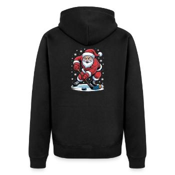 Hockey-Santa im Schnee - Unisex Premium Bio Zip Hoodie - Schwarz - Hinten - Nico (187cm)