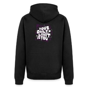 Motivationsspruch Your Only Limit Is You Mindset - Unisex Premium Bio Zip Hoodie - Schwarz - Hinten - Nico (187cm)