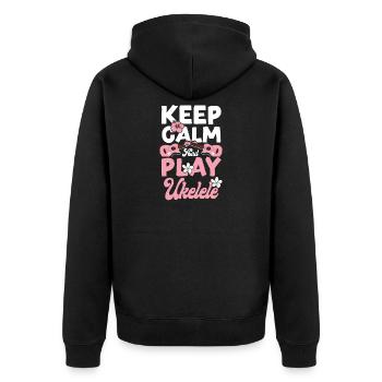 Hawaiian Ukulele Uke Keep Calm & - Unisex Premium Bio Zip Hoodie - Schwarz - Hinten - Nico (187cm)