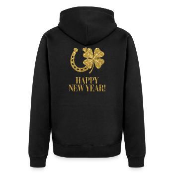 Shamrock Horseshoe Lucky Golden Happy New Year - Unisex Premium Organic Zip Hoodie - black - Back - Nico (187cm)