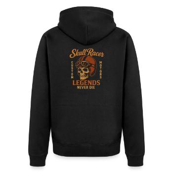 Vintage Skull Racer Motorrad Design - Unisex Premium Bio Zip Hoodie - Schwarz - Hinten - Nico (187cm)