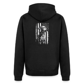 Grey Dog with Stars Stripes - Unisex Premium Organic Zip Hoodie - black - Back - Nico (187cm)