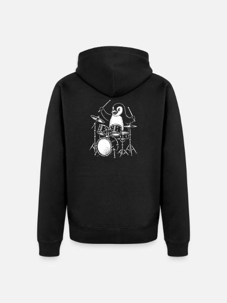 Penguin Drummer Line Art Tee - Unisex Premium Organic Zip Hoodie - black