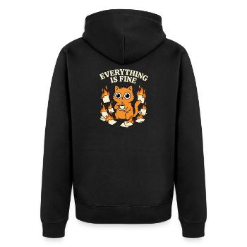 Everything Is Fine Kaffee Katze Chaos Lustig - Unisex Premium Bio Zip Hoodie - Schwarz - Hinten - Nico (187cm)