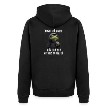 Grumpy Frosch mit Kaffee Cartoon - Unisex Premium Bio Zip Hoodie - Schwarz - Hinten - Nico (187cm)