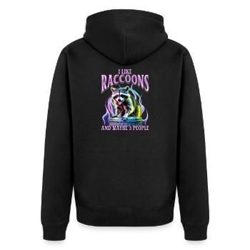 Funny Raccoon - Unisex Premium Bio Zip Hoodie - Schwarz - Hinten - Nico (187cm)