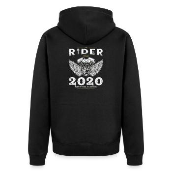 Rider depuis 2020 - élevé sur la vitesse et l’acier - Veste à capuche bio Premium Unisexe - noir - Dos - Nico (187cm)