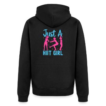 Fitness Fanatics Just A Hiit Girl Calisthenics Gym - Unisex Premium Bio Zip Hoodie - Schwarz - Hinten - Nico (187cm)