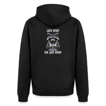 Laisse-moi partir! Je charge toujours – Café raton laveur fatigué - Veste à capuche bio Premium Unisexe - noir - Dos - Nico (187cm)