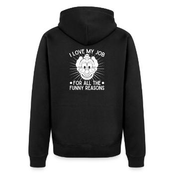 Image de cirque : Idée cadeau de clown J’adore mon travail - Veste à capuche bio Premium Unisexe - noir - Dos - Nico (187cm)