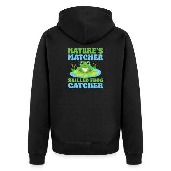 Frog Catcher Nature´s Matcher Skilled Catcher Frog - Unisex Premium Bio Zip Hoodie - Schwarz - Hinten - Nico (187cm)