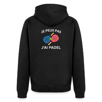 Ich kann kein Padel haben - Unisex Premium Bio Zip Hoodie - Schwarz - Hinten - Nico (187cm)
