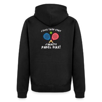 Humorous Man, Padel Player - Unisex Premium Organic Zip Hoodie - black - Back - Nico (187cm)