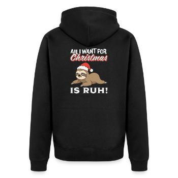 Weihnachts-Sloth mit Santa-Hut - Unisex Premium Bio Zip Hoodie - Schwarz - Hinten - Nico (187cm)