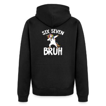 Sechs Sieben-Einhorn mit Regenbogen abtupfen - Unisex Premium Bio Zip Hoodie - Schwarz - Hinten - Nico (187cm)