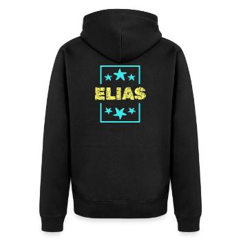 Elias - Unisex Premium Organic Zip Hoodie - black - Back - Nico (187cm)