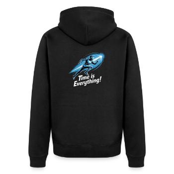 Zeit ist alles, Läufer - Unisex Premium Bio Zip Hoodie - Schwarz - Hinten - Nico (187cm)