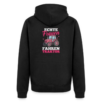 Trecker Landwirt Bauer Traktorfahrer Traktor - Unisex Premium Bio Zip Hoodie - Schwarz - Hinten - Nico (187cm)
