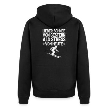 Ski Motiv - Lieber Schnee von Gestern als Steress - Unisex Premium Bio Zip Hoodie - Schwarz - Hinten - Nico (187cm)