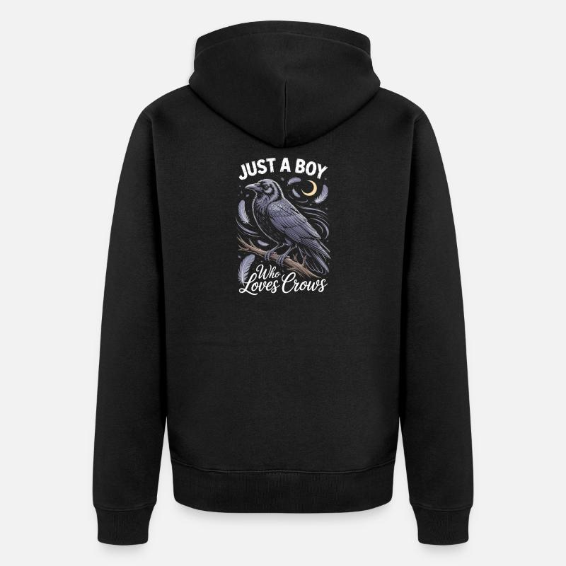 Just a boy who loves crows - Unisex Premium Bio Zip Hoodie - Schwarz