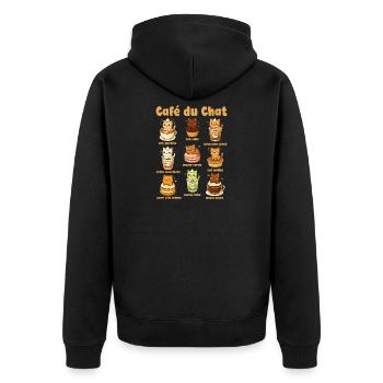 Café Du Chat Cute Cat Coffee Pun - Unisex Premium Organic Zip Hoodie - black - Back - Nico (187cm)