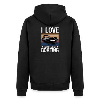 I Love Motor Boating Motorboating Funny Boat - Unisex Premium Organic Zip Hoodie - black - Back - Nico (187cm)
