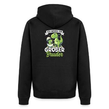 Großer Bruder Dinosaurier Dino Geschwister Motiv - Unisex Premium Bio Zip Hoodie - Schwarz - Hinten - Nico (187cm)