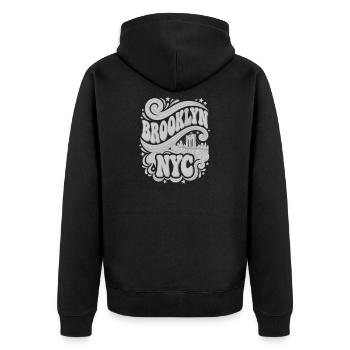 Brooklyn NYC - Gris Bridge rétro des années 70 - Veste à capuche bio Premium Unisexe - noir - Dos - Nico (187cm)