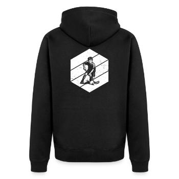 Un motif de floorball clair pour chaque jour - Veste à capuche bio Premium Unisexe - noir - Dos - Nico (187cm)