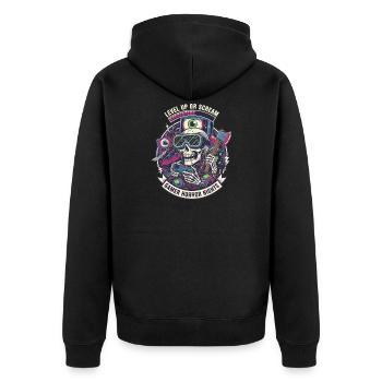 Level Up Schreie Gamer Nacht - Unisex Premium Bio Zip Hoodie - Schwarz - Hinten - Nico (187cm)