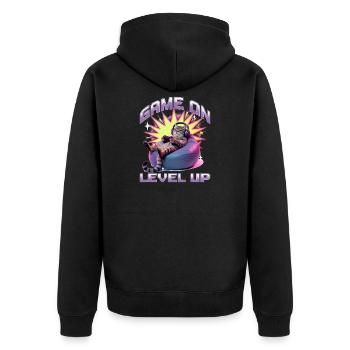 Funny Gaming Gamer Cat - Unisex Premium Bio Zip Hoodie - Schwarz - Hinten - Nico (187cm)
