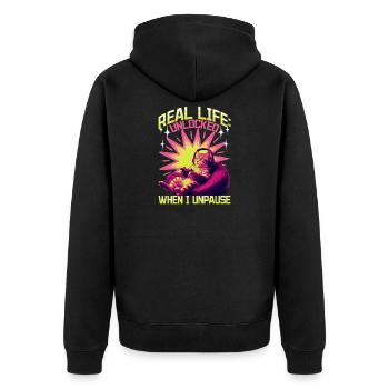 Funny Gaming Gamer Cat - Unisex Premium Bio Zip Hoodie - Schwarz - Hinten - Nico (187cm)