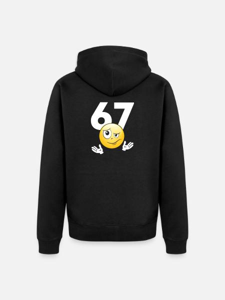 Numer 67 z emotikonem - Unisex Premium Organic Zip Hoodie - black