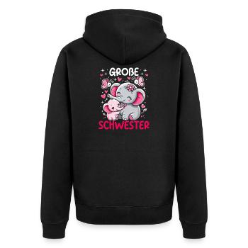 Große Schwester Elefanten Älteres Geschwisterkind - Unisex Premium Bio Zip Hoodie - Schwarz - Hinten - Nico (187cm)