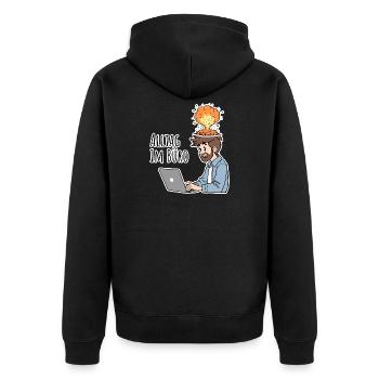 Alltag im Büro - Das komplette CHAOS - Unisex Premium Bio Zip Hoodie - Schwarz - Hinten - Nico (187cm)