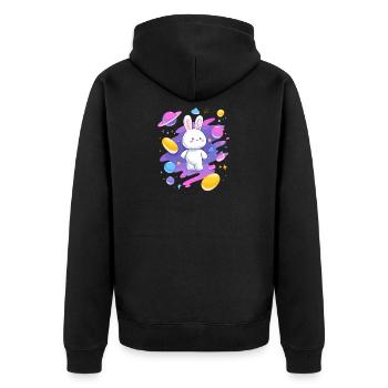 Galaktischer Hase im Nebel - Unisex Premium Bio Zip Hoodie - Schwarz - Hinten - Nico (187cm)