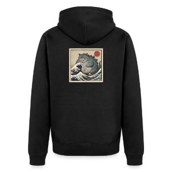 Kaiju cat monster in the Japanese sea of waves - Unisex Premium Organic Zip Hoodie - black - Back - Nico (187cm)