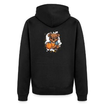 Basketballhund im Comicstil - Unisex Premium Bio Zip Hoodie - Schwarz - Hinten - Nico (187cm)