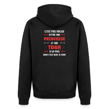 ADHS - Unisex Premium Bio Zip Hoodie - Schwarz - Hinten - Nico (187cm)