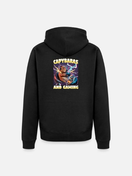 Funny Gaming Gamer Capybara - Unisex Premium Organic Zip Hoodie - black