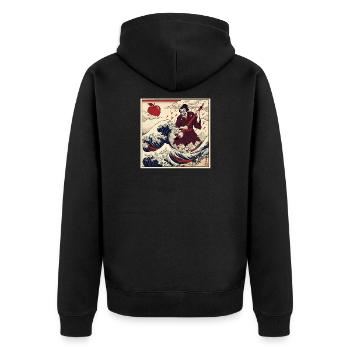 Samurai Teacher F Notes Tsunami Wave - Unisex Premium Organic Zip Hoodie - black - Back - Nico (187cm)