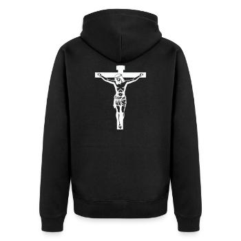 Jesus Kreuz - Unisex Premium Bio Zip Hoodie - Schwarz - Hinten - Nico (187cm)