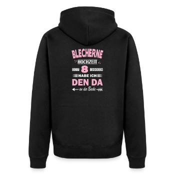 Blechhochzeit 8 Hochzeitstag Jahrestag Ehefrau - Unisex Premium Bio Zip Hoodie - Schwarz - Hinten - Nico (187cm)