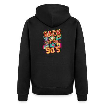 Zurück in die 90er – nostalgisches Retro-T-Shirt - Unisex Premium Bio Zip Hoodie - Schwarz - Hinten - Nico (187cm)