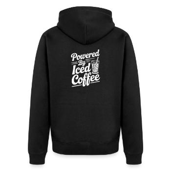 Angetrieben von Eiskaffee - Unisex Premium Bio Zip Hoodie - Schwarz - Hinten - Nico (187cm)
