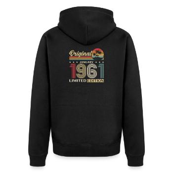 55e anniversaire Original janvier Né en 1961 - Veste à capuche bio Premium Unisexe - noir - Dos - Nico (187cm)