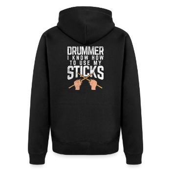 Le batteur sait comment utiliser mes baguettes design de t-shirt - Veste à capuche bio Premium Unisexe - noir - Dos - Nico (187cm)
