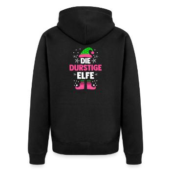 Weihnachten Die Durstige Elfe - Unisex Premium Bio Zip Hoodie - Schwarz - Hinten - Nico (187cm)